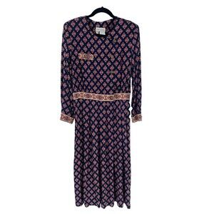 Women's Vintage Jane Singer Geometric Print Midi Dress Size 12